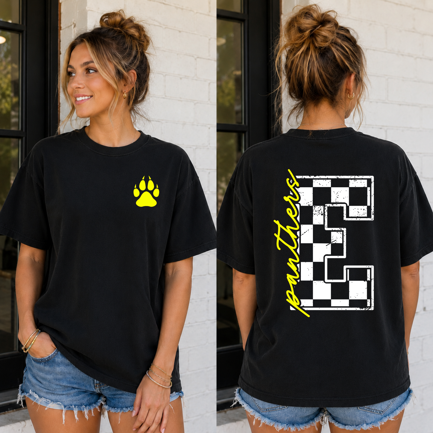 Checkered Distressed Initial School Spirit Mascot Editable Template | *blank mockup included