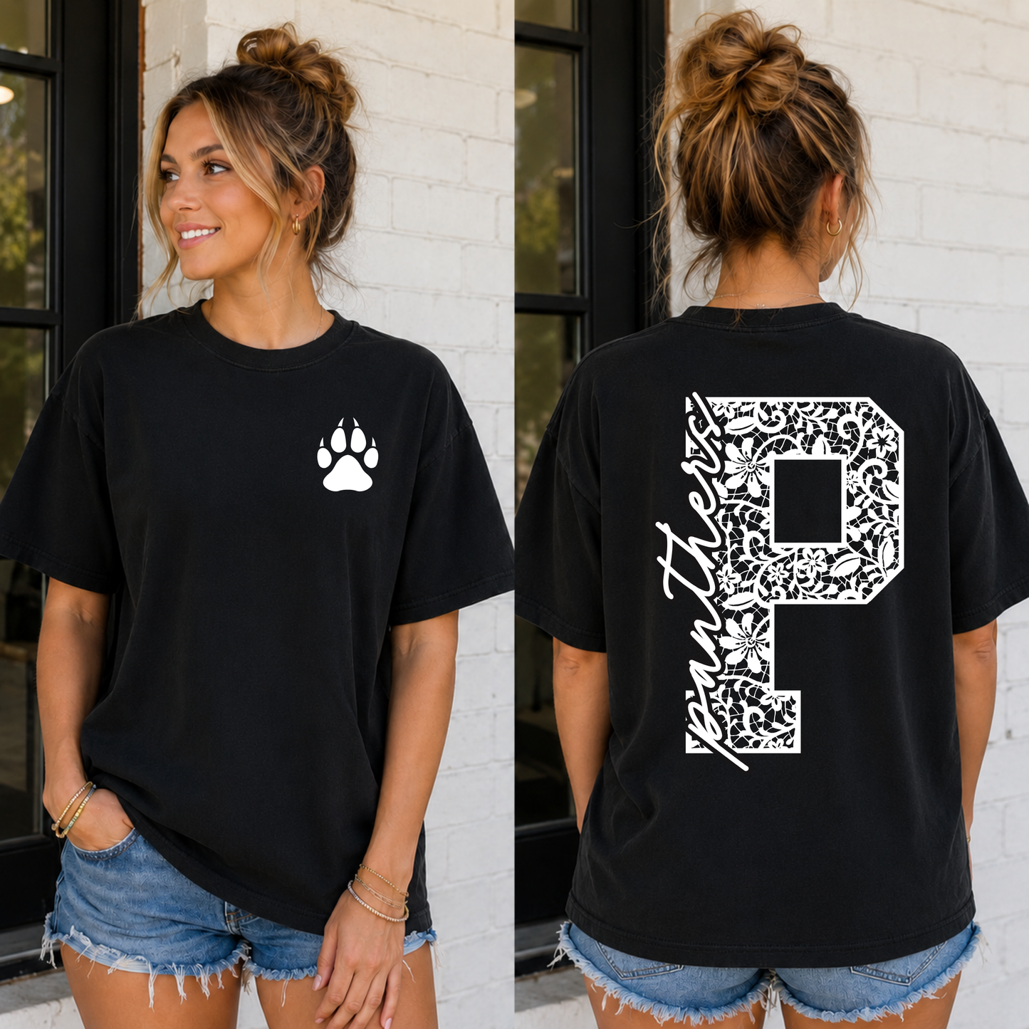 Floral Lace Initial School Spirit Mascot Editable Template | *blank mockup included
