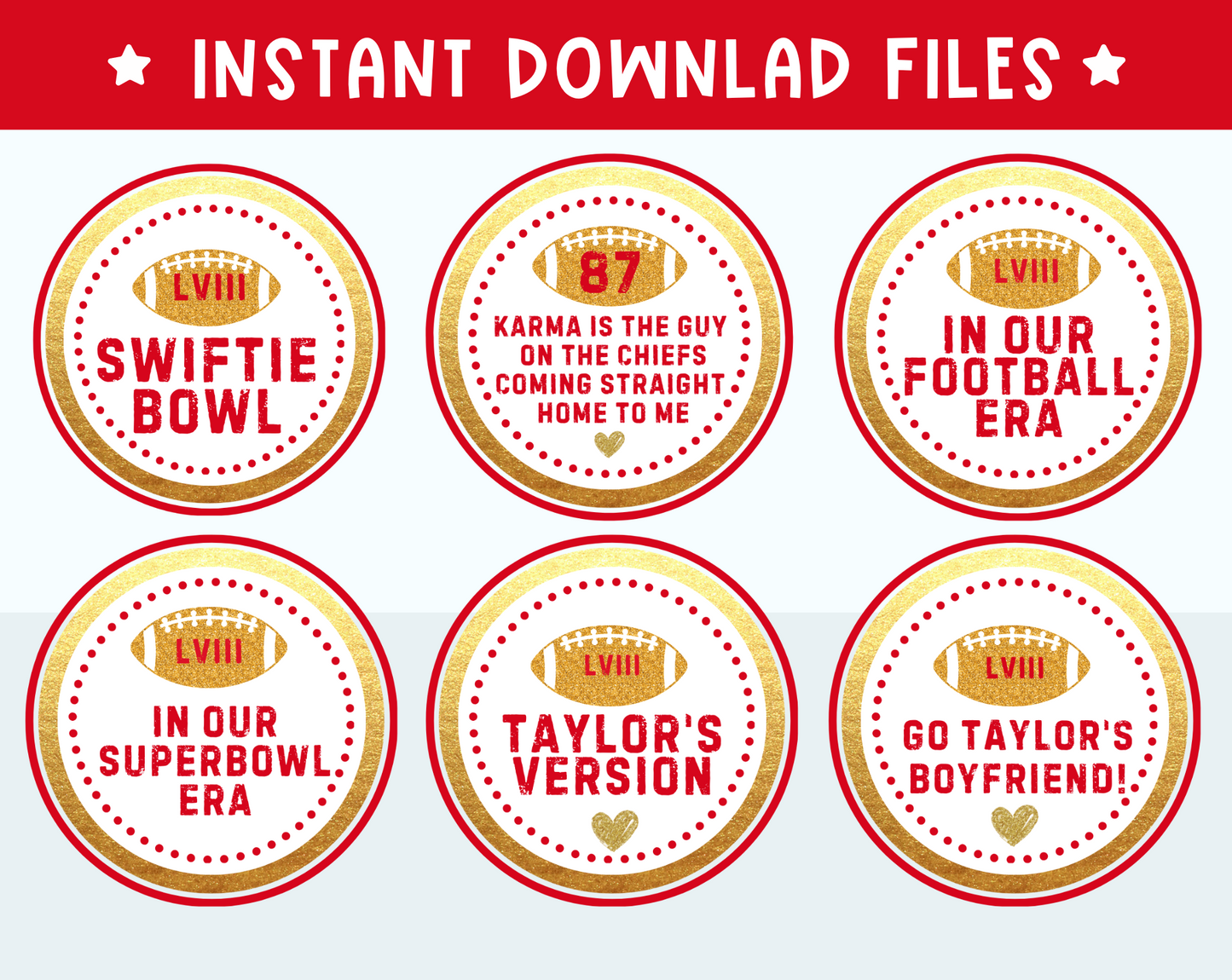 Taylor Swift Travis Kelce Kansas City Chiefs and SF 49ers Superbowl Party Printables PDF and PNG Files