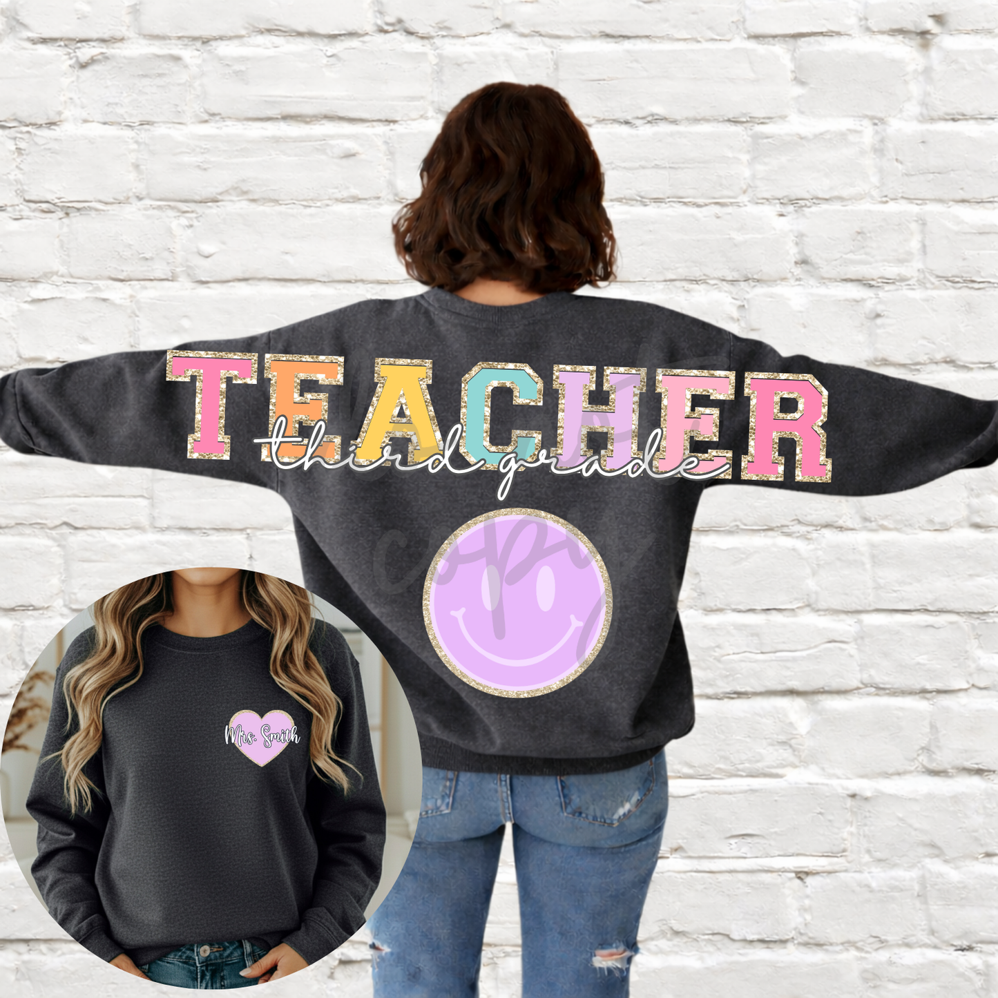 Teacher Pastel Glitter Long Big Back Editable Template