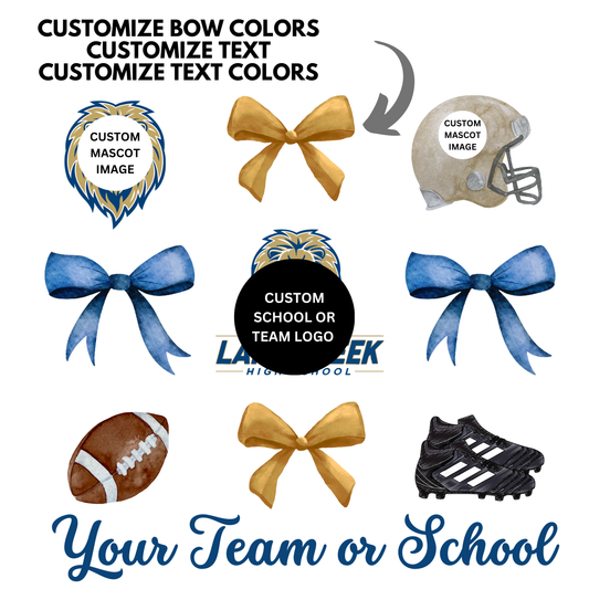 CUSTOM Trendy Coquette Bow Football Team or School PNG File