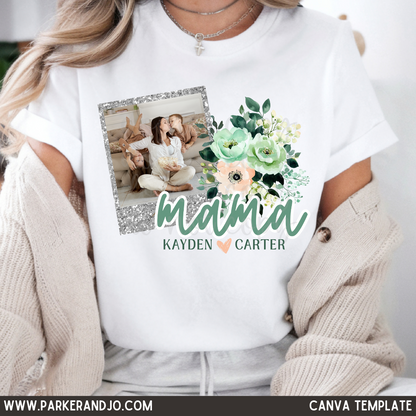 Floral Faux Glitter Greens Mothers Day Editable Template