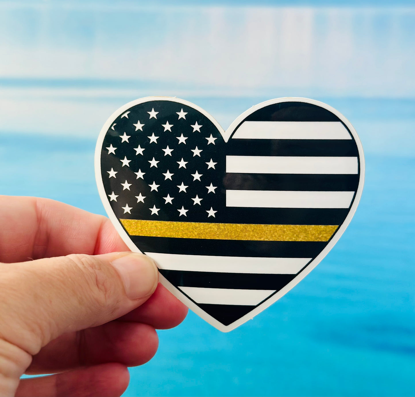 911 Dispatcher Thin Gold Yellow Line Heart Sticker