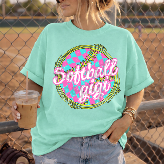 Parker & Jo™ Design Co. | Checkered pink & teal softball gigi png
