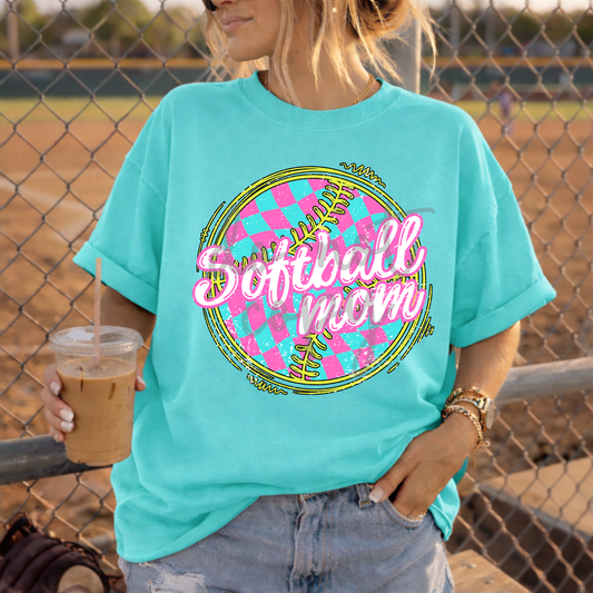 Parker & Jo™ Design Co. | Checkered pink & teal softball mom png