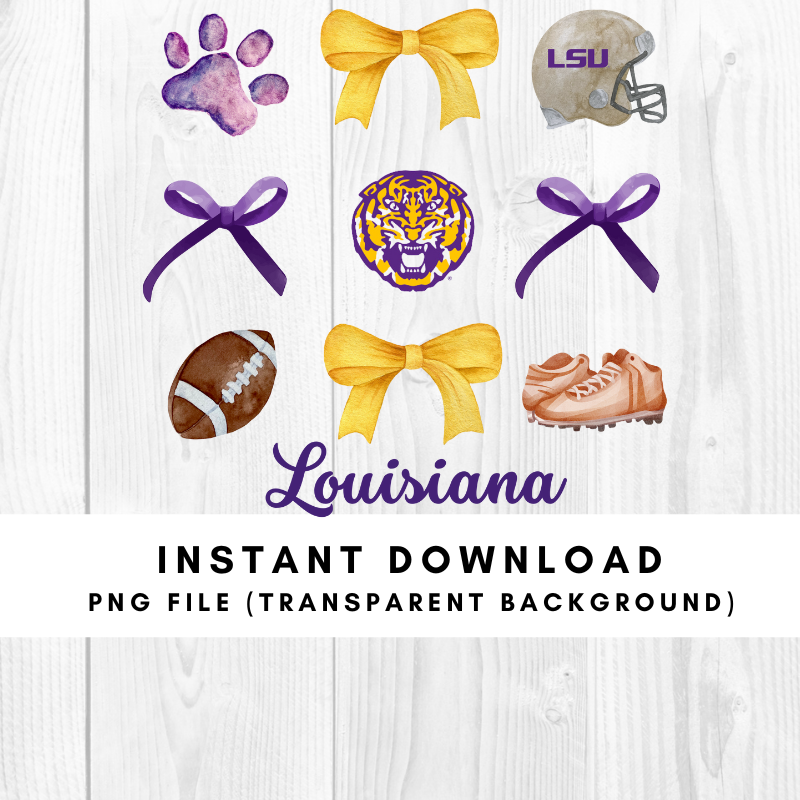 LSU Louisiana State University Tigers Trendy Coquette Bow Football PNG File