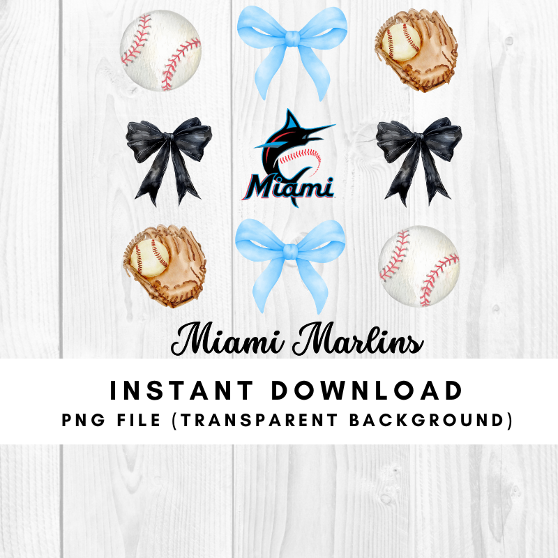 Miami Marlins Trendy Coquette Bow Baseball PNG File