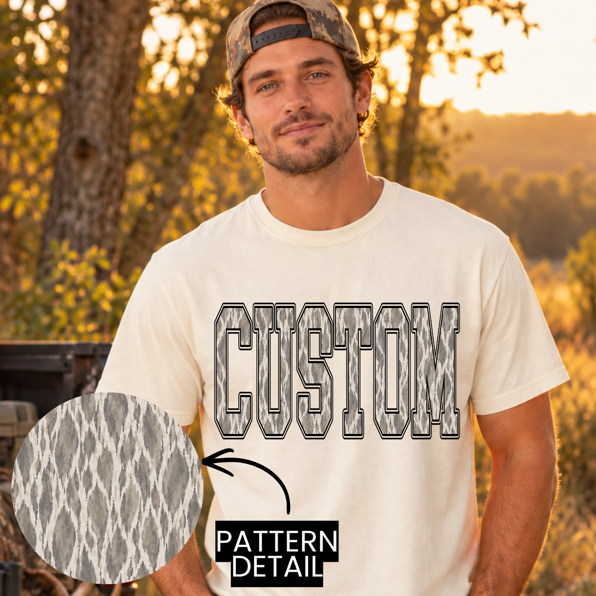 Vintage Driftwood Camo Varsity Straight Template | Parker & Jo™ Template Studio