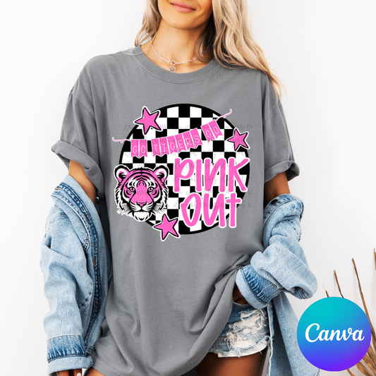 Pink Out Mascot Checkered Canva Template