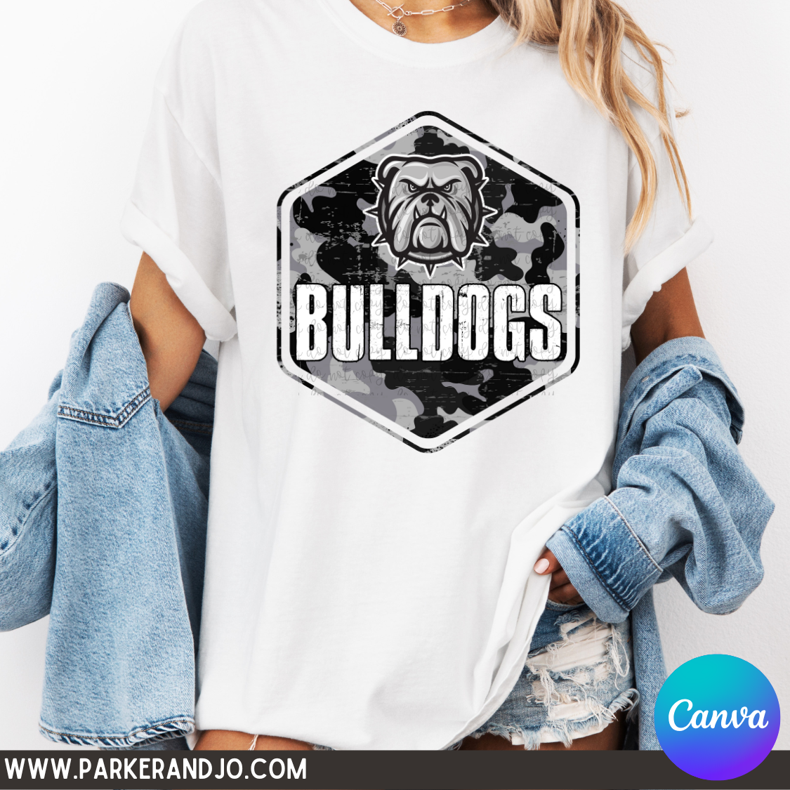BLACK CAMO GRUNGE MASCOT CANVA TEMPLATE