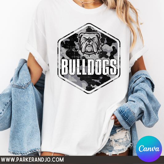 BLACK CAMO GRUNGE MASCOT CANVA TEMPLATE