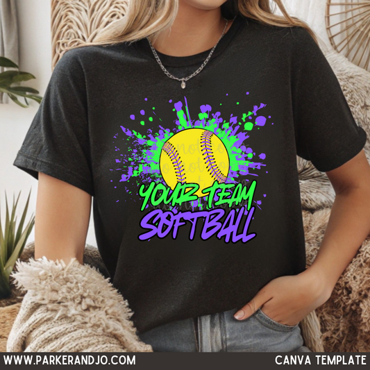 Neon Painted Splatter Softball Canva Template