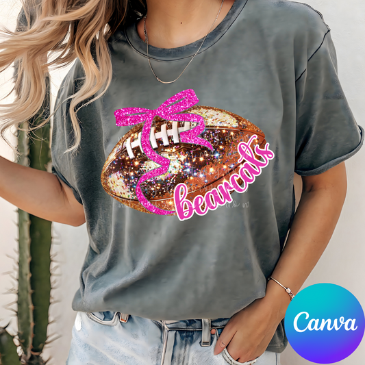Pink Out Faux Glitter Football Canva Template