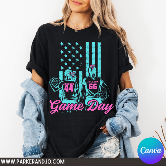 2 Player Volleyball Flag Canva Template
