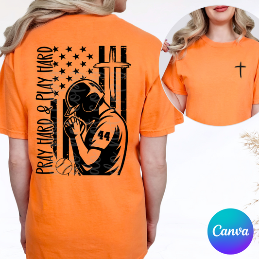 Pray Hard and Play Hard Baseball Canva Template