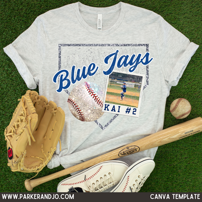 Faux Glitter Baseball Photo Canva Template