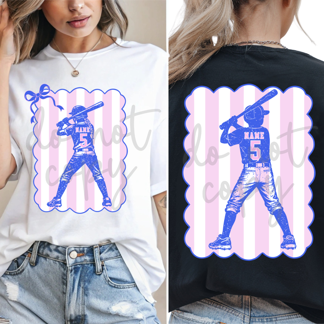 Coquette Bow Stripes Baseball Boy and Girl Softball Editable Template