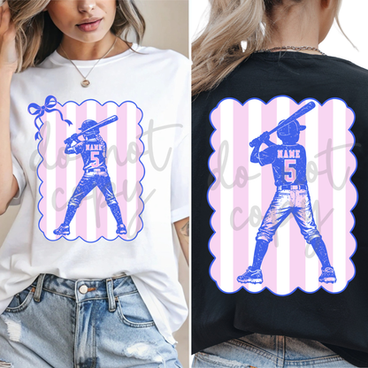 Coquette Bow Stripes Baseball Boy and Girl Softball Editable Template