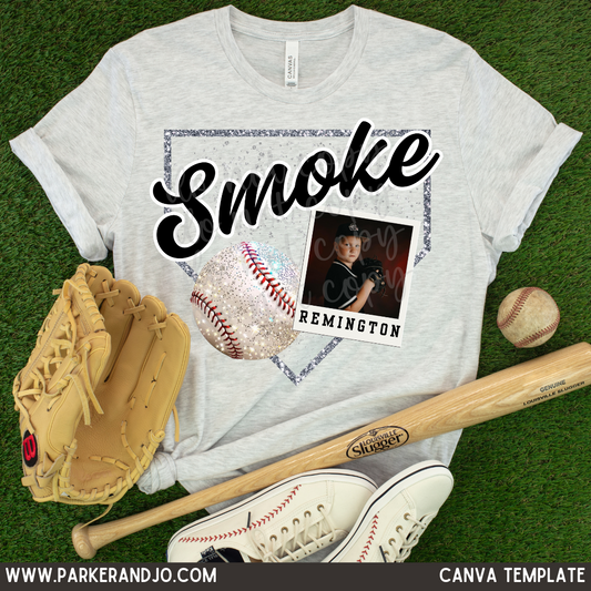 Faux Glitter Baseball Photo Canva Template