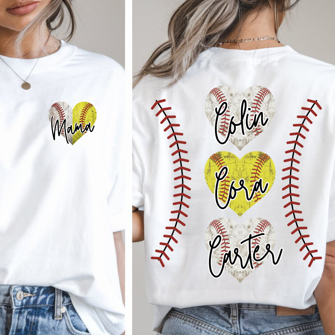 Baseball Softball Mama Distressed Hearts Editable Template