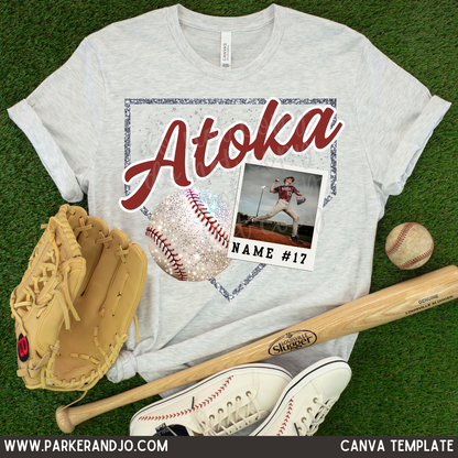 Faux Glitter Baseball Photo Canva Template