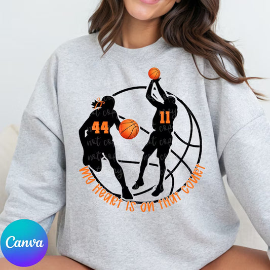 my heart is on that court. boy and girl basketball Canva Template