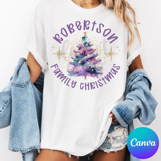 Purple Gold Family Christmas Canva Template