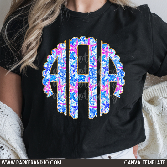 Tropical Starfish Scalloped Monogram Canva Templates