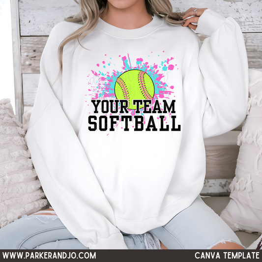 Custom Painted Splatter Softball Canva Template