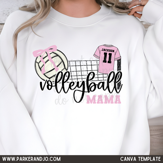 Volleyball Mama Faux Glitter Net Canva Template