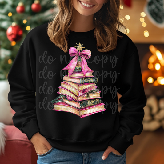 Pink Stack of Books Christmas PNG