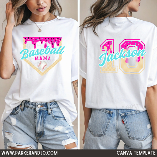 Pink and Teal Baseball Mama Custom Name Canva Template