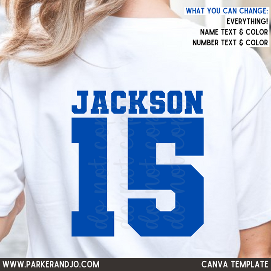 Custom Varisty Name and Number Canva Template