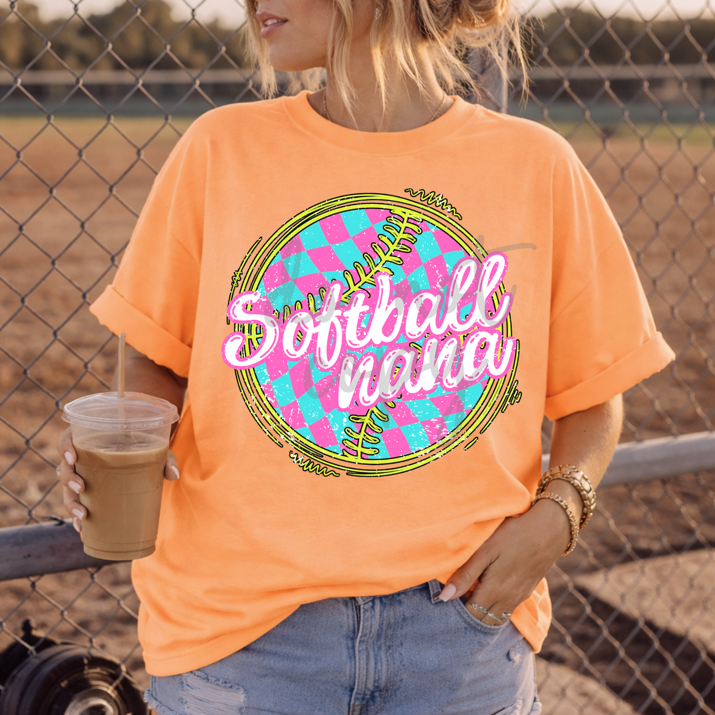 Parker & Jo™ Design Co. | Checkered pink & teal softball nana png