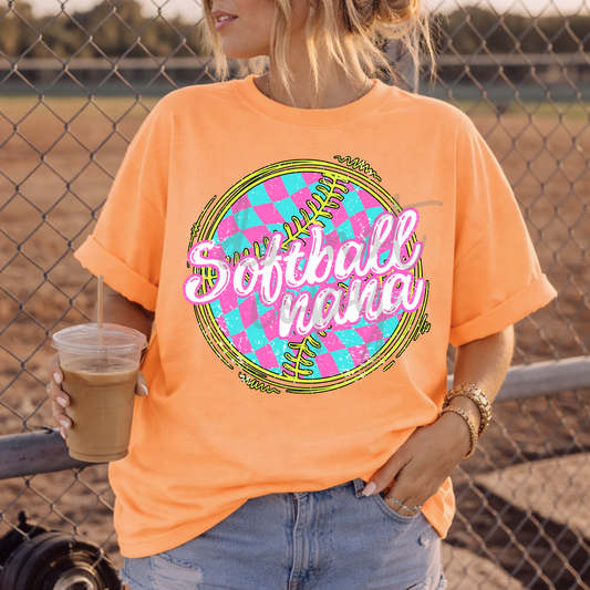 Parker & Jo™ Design Co. | Checkered pink & teal softball nana png