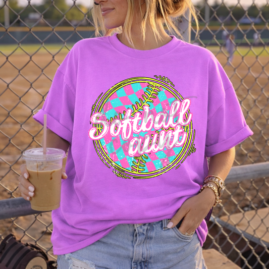 Parker & Jo™ Design Co. | Checkered pink & teal softball aunt png