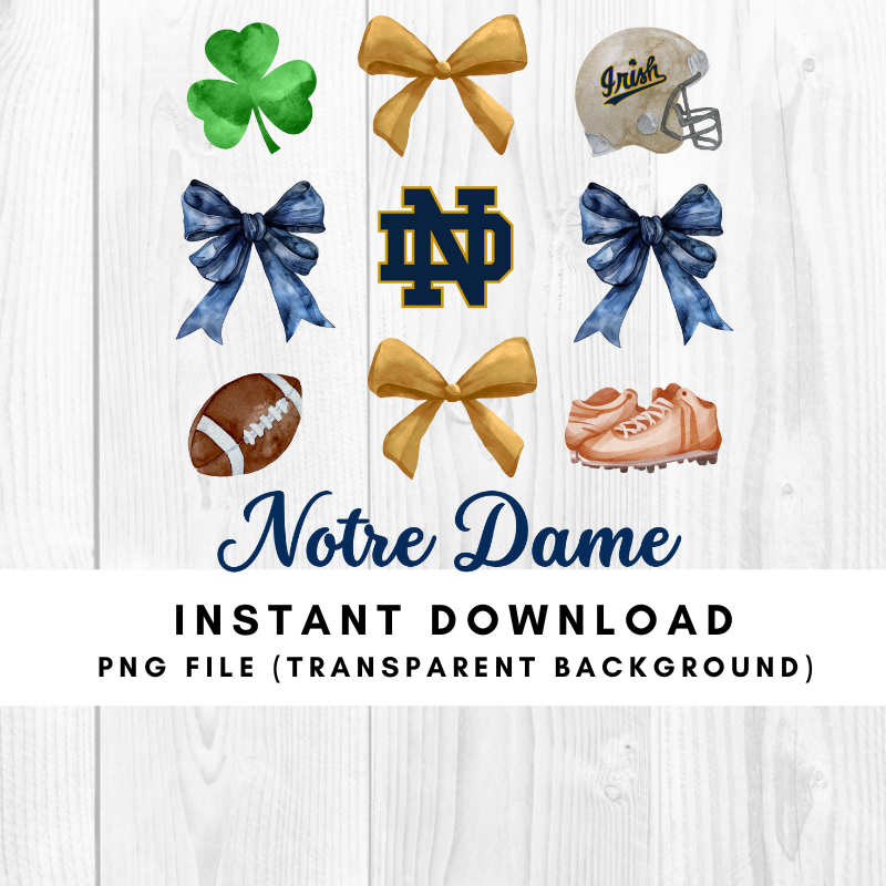 Notre Dame Fighting Irish Trendy Coquette Bow Football PNG File