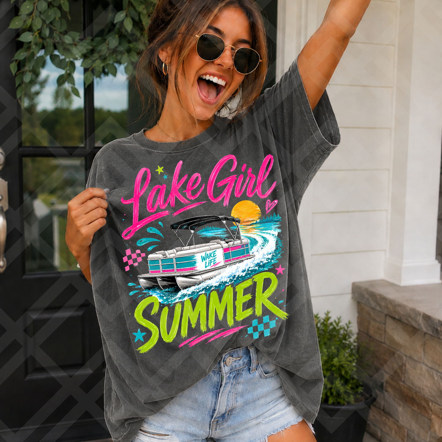 NEON PONTOON LAKE GIRL SUMMER PNG
