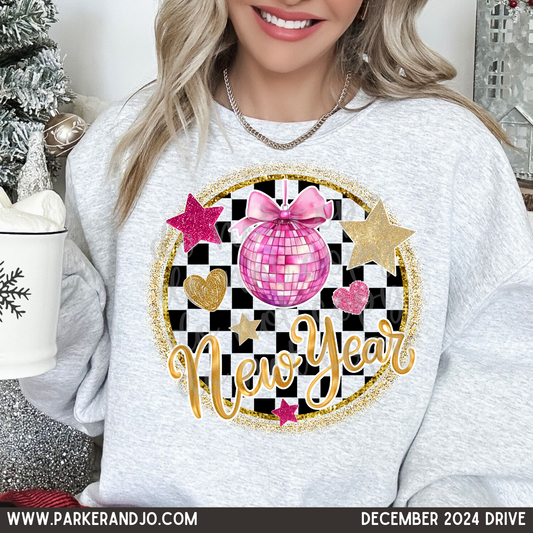 Pink & Gold Checkered New Year PNG