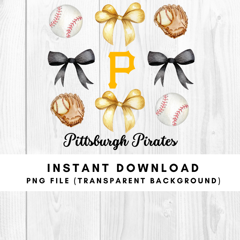 Pittsburgh Pirates Trendy Coquette Bow Baseball PNG File