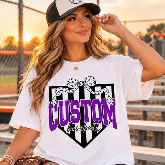 Polka Dot Bow Stripes Baseball Softball Editable Template  | *blank mockup included