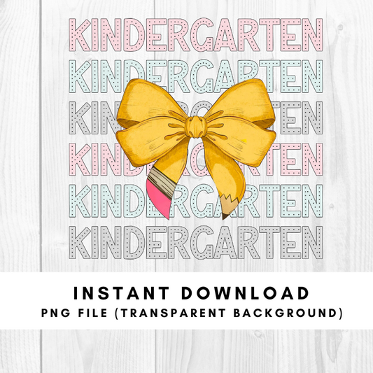 Kindergarten Teacher Coquette Bow Pencil Grade Level PNG File