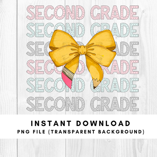 Second Grade Teacher Coquette Bow Pencil Grade Level PNG File