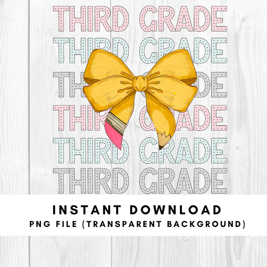 Third Grade Teacher Coquette Bow Pencil Grade Level PNG File