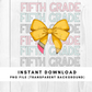 Fifth Grade Teacher Coquette Bow Pencil Grade Level PNG File