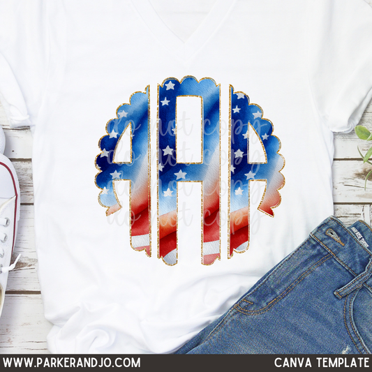 Star Spangled Monogram Canva Template