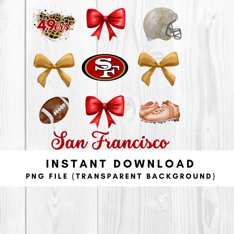 San Francisco 49ers Trendy Coquette Bow Football PNG File