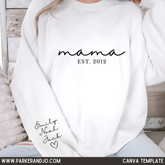 Simple Mama Heart Sleeve Names Custom Canva Template