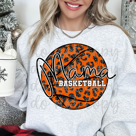 Orange Faux Glitter Animal Print Basketball Mama PNG