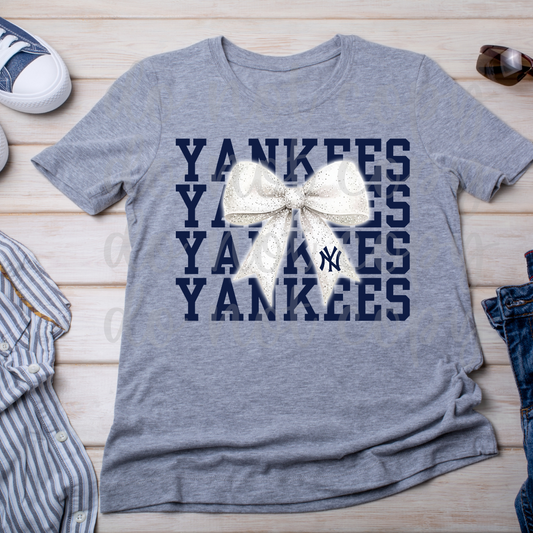 Yankees Text Baseball Bow PNG